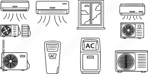 Air conditioner vector outline icon. Vector illustration condition on white background.