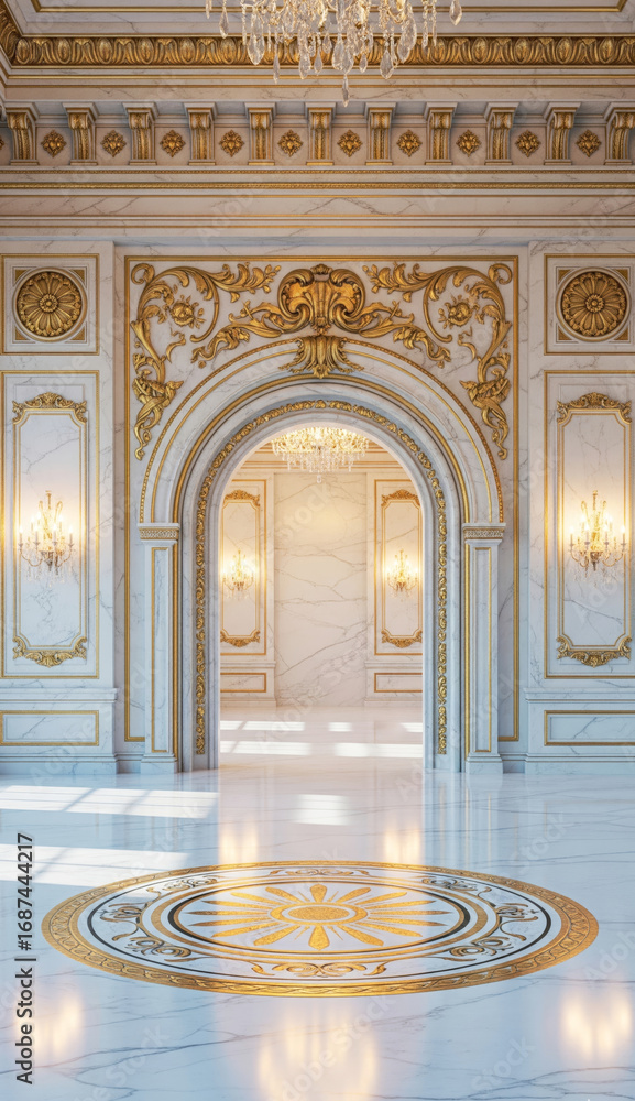 Obraz premium Ornate Baroque Style Golden Doorway in Grand Royal Palace Hall