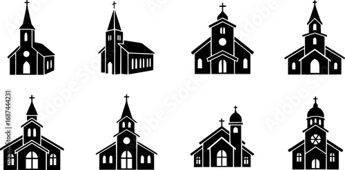 Church vector black set icon. Vector illustration religion building on white background.
