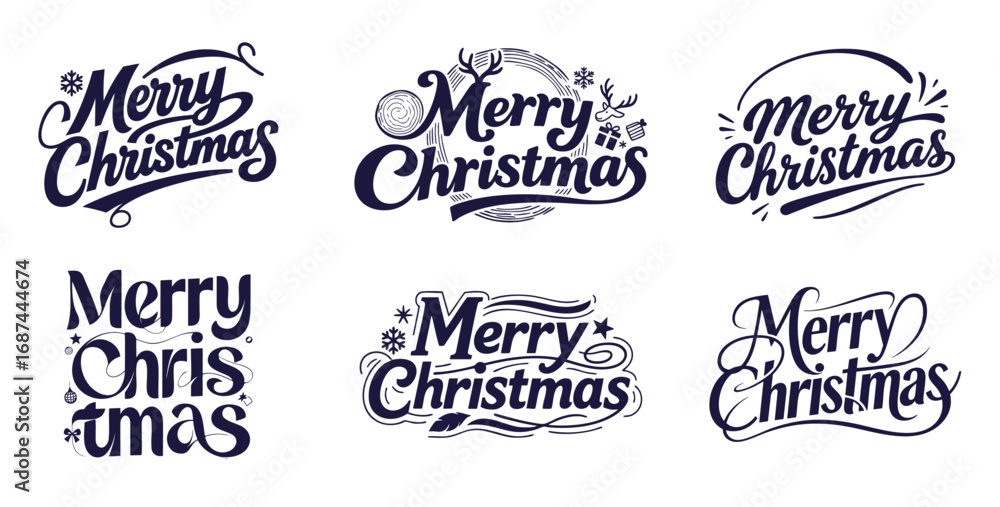 Fototapeta premium Christmas Title & Logo Font Set: Festive Lettering with Holly, Snowflakes and Swirls Vector Illustration for Holiday Branding