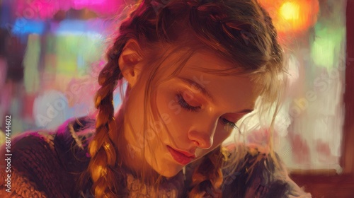 Young Woman with Braids in Warm Light