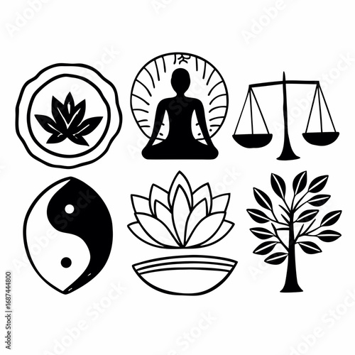 Collection of spiritual symbols representing balance, harmony, and inner peace