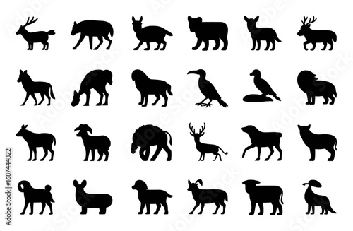 Collection of Black Animal Silhouettes on White Background