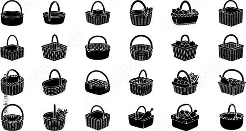 Wicker basket vector cartoon set icon. 