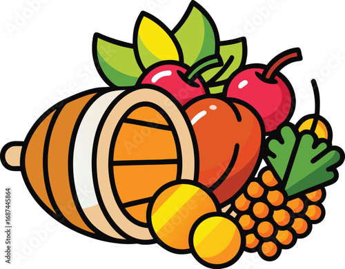 Festive thanksgiving dinner illustration with harvest elements