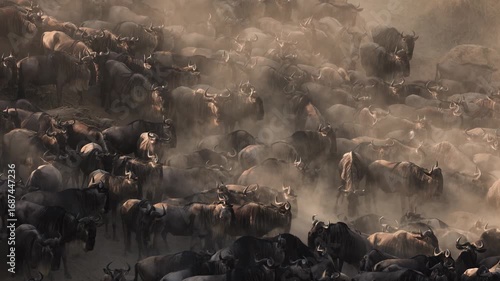 The great migration of wildebeest and zebra over the Mara River in Africa