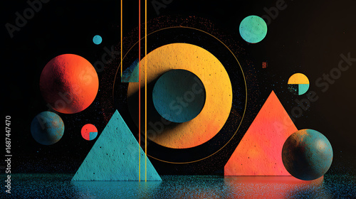 colorful abstract geometric figures on background high contrast image modern art creative digital texture visual composition illustration graphic design minimal decorative concept