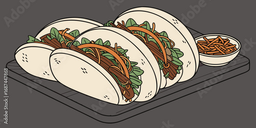 A vector illustration of tasty heart-shaped snack burgers and cookies on a plate
