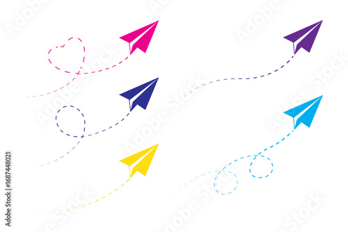 Colorful Paper Airplanes with Dotted Flight Paths