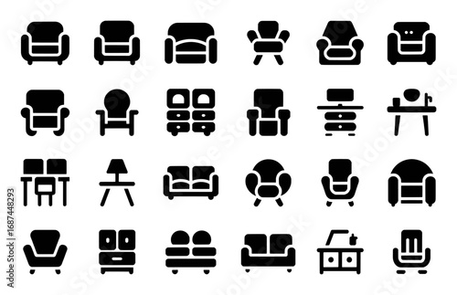 Collection of Black Icons Representing Various Furniture Pieces
