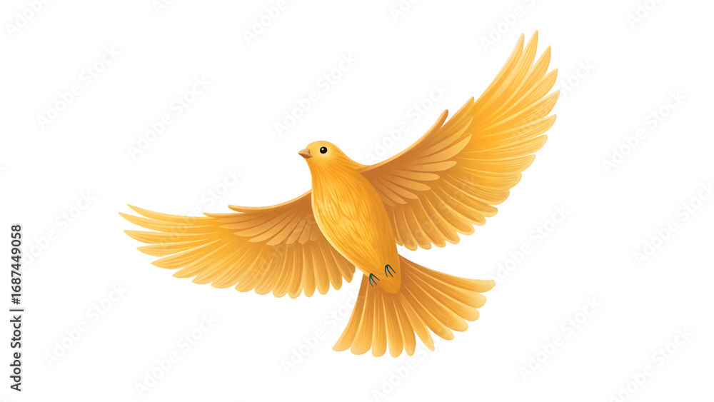 Obraz premium Golden bird in flight with vibrant yellow plumage, graceful soaring avian beauty, majestic wildlife photography, PNG file isolated on transparent background
