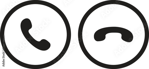 Phone call buttons icon set. Accept call and decline handset button collection. Phone dial symbols isolated on transparent background. Vector illustration.