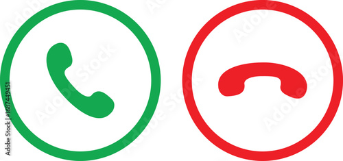 Phone call buttons icon set. Accept call and decline handset button collection. Phone dial symbols isolated on transparent background. Vector illustration.