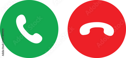 Phone call buttons icon set. Accept call and decline handset button collection. Phone dial symbols isolated on transparent background. Vector illustration.