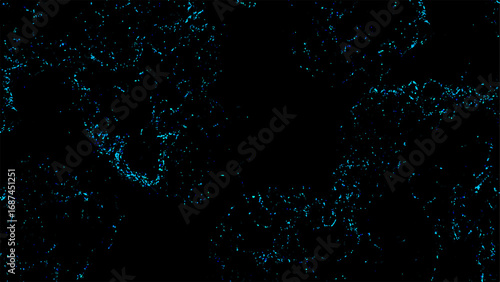 Abstract dark background with glowing neon blue fractal texture. Fine, scattered organic lines and subtle patterns. Bioluminescence, or microscopic structures, creating a futuristic, high-tech