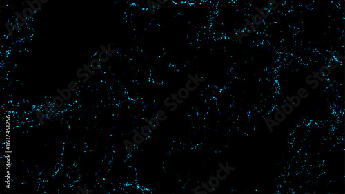 Abstract dark background with glowing neon blue fractal texture. Fine, scattered organic lines and subtle patterns. Bioluminescence, or microscopic structures, creating a futuristic, high-tech
