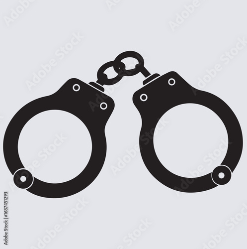 pair of metallic handcuffs silhouette vector art illustration, handcuffs on white background