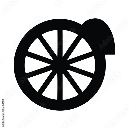 Black silhouette of a wagon wheel with a brake mechanism