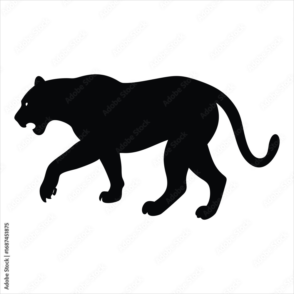 Obraz premium Black silhouette of a panther walking with its mouth open