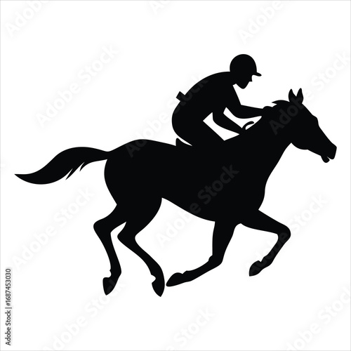 Silhouette of a jockey riding a horse in full gallop