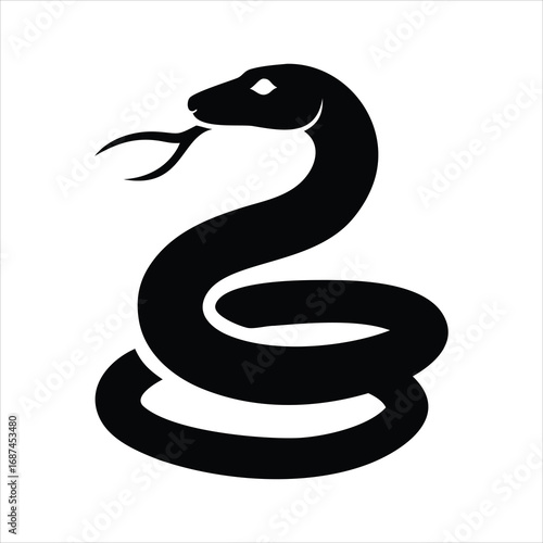 Stylized black silhouette of a cobra snake with forked tongue