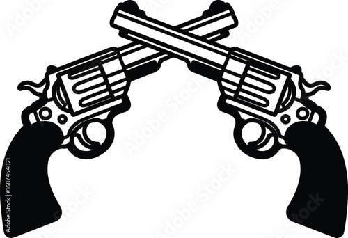 Crossed Revolvers Silhouette Illustration Depicting Western Theme and Duel Concept on Transparent Backdrop