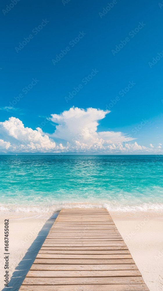 Fototapeta premium Serene wooden dock leading to a tranquil ocean view