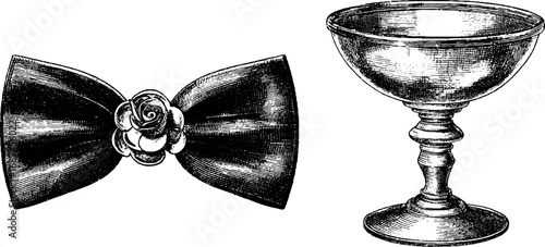 Elegant vintage bow tie and boutonnière set - perfect for retro fashion and design