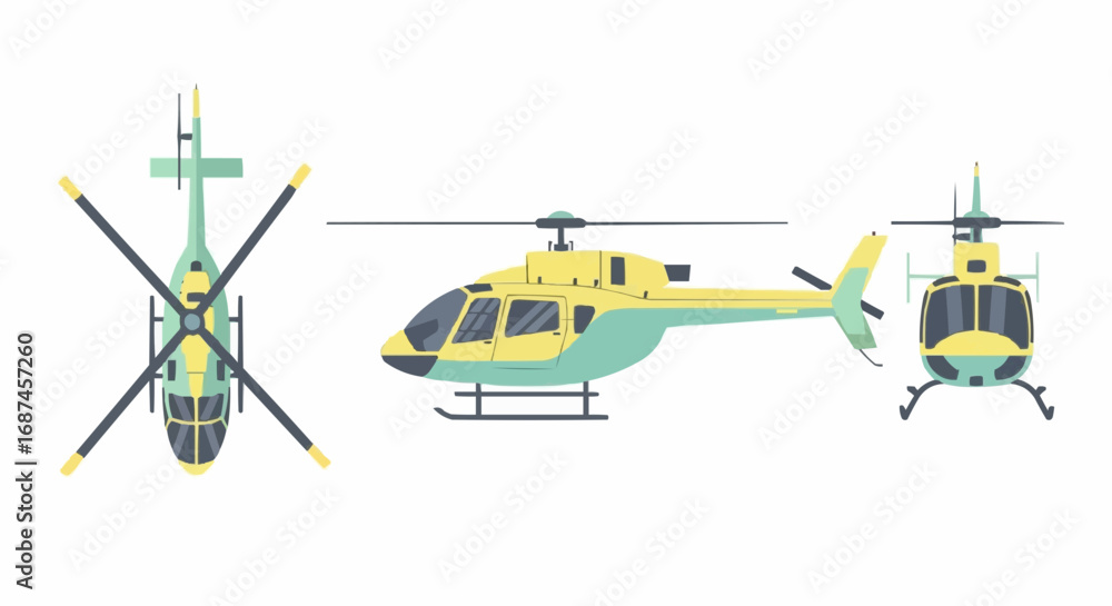 Fototapeta premium Helicopter Illustration Set Vector Design Transportation Aerial Vehicle Isolated