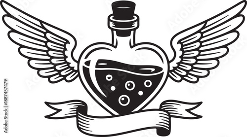 Potion Bottle with Wings Vector Illustration for Alchemy and Apothecary Themes