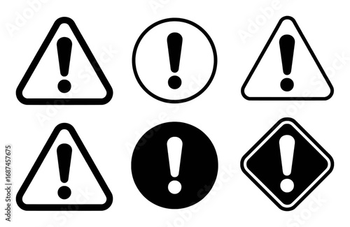 Collection of Exclamation Mark Warning and Alert Symbols in Various Shapes