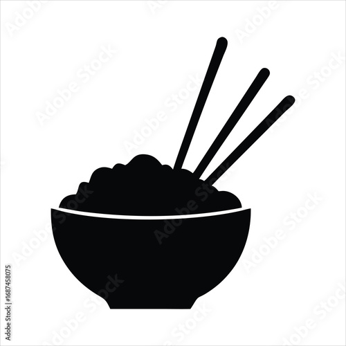 Black silhouette of a bowl of rice with chopsticks