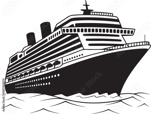 Cruise Ship Silhouette Vector Illustration for Travel and Maritime Graphics
