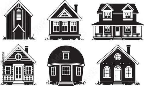 House Icons Set Simple Home Building Symbols Vector Illustration Collection of Dwellings