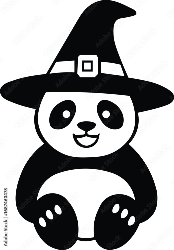 Naklejka premium Adorable Panda Wearing a Witch's Hat Cute Halloween Illustration