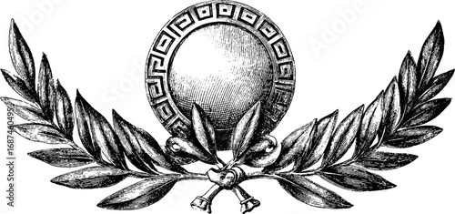 Greek key border and laurel wreath engraved design for classic ornamentation