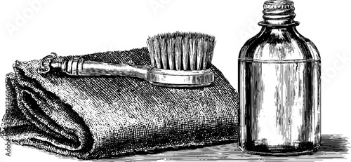 Vintage grooming set featuring brush and bottle – ideal for retro design