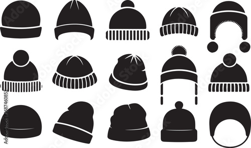 Assorted Beanie Hat Silhouette Collection for Winter Apparel and Cold Weather Accessory Graphics