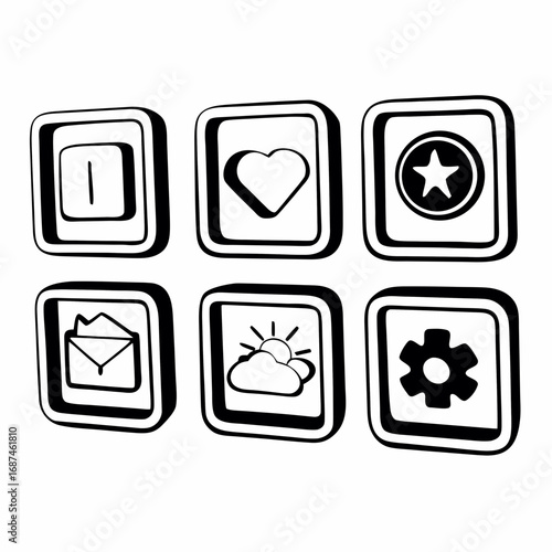 Collection of hand drawn square icons for web and mobile design