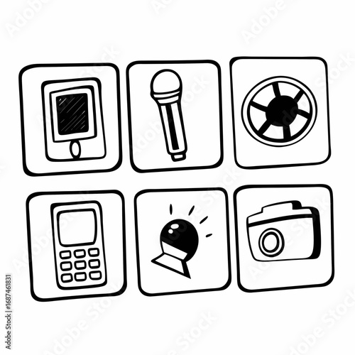 Collection of hand drawn square icons for web and mobile interface