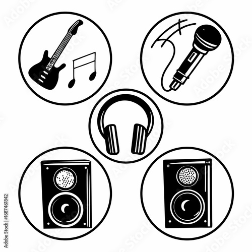 Musical instruments and equipment in circles