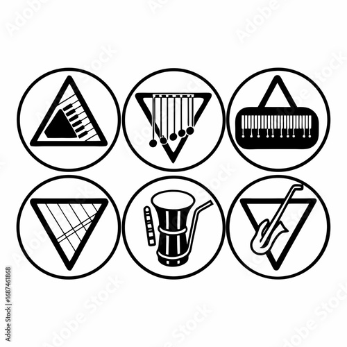 Collection of musical instrument icons in triangles