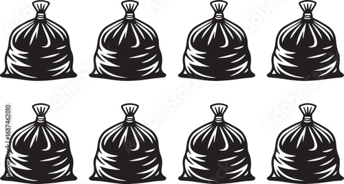 Garbage Bags Pattern: Monochrome Waste Disposal Illustration for Environmental Themes