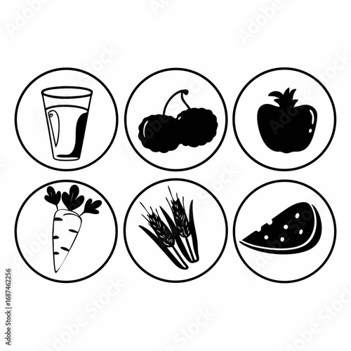 Illustration of various food icons in a simple style