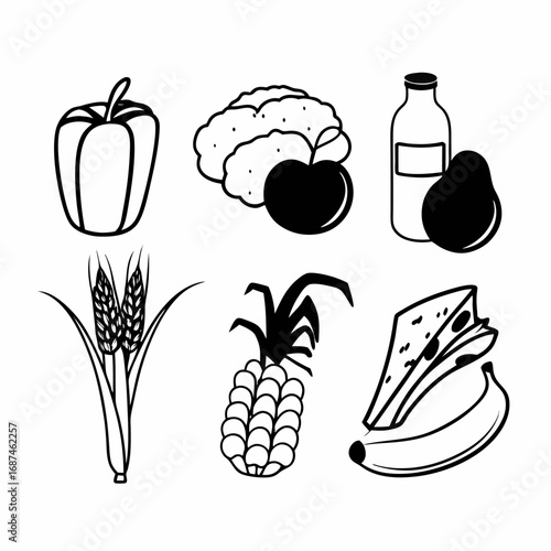 Illustration of various food icons in a simple style