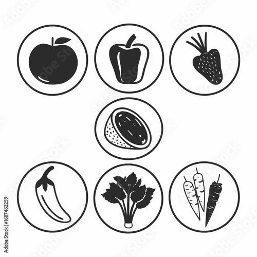 Illustration of various food icons in a simple style