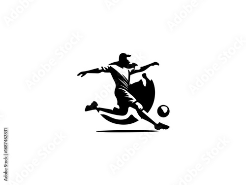Dynamic soccer player kicking ball with energetic motion, capturing sport's thrill and athleticism