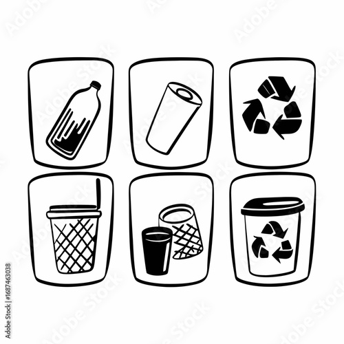 Hand drawn recycling icons set collection of waste doodles