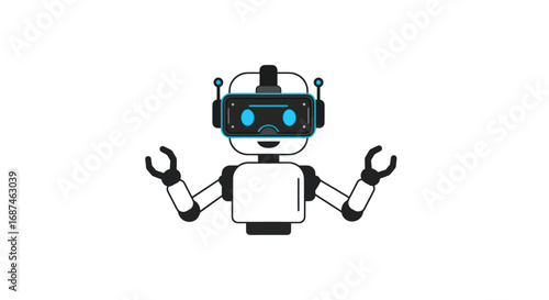 Friendly White Robot with VR Headset.