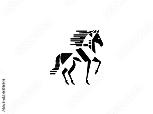 Dynamic geometric horse silhouette conveys power and speed, perfect for modern branding
